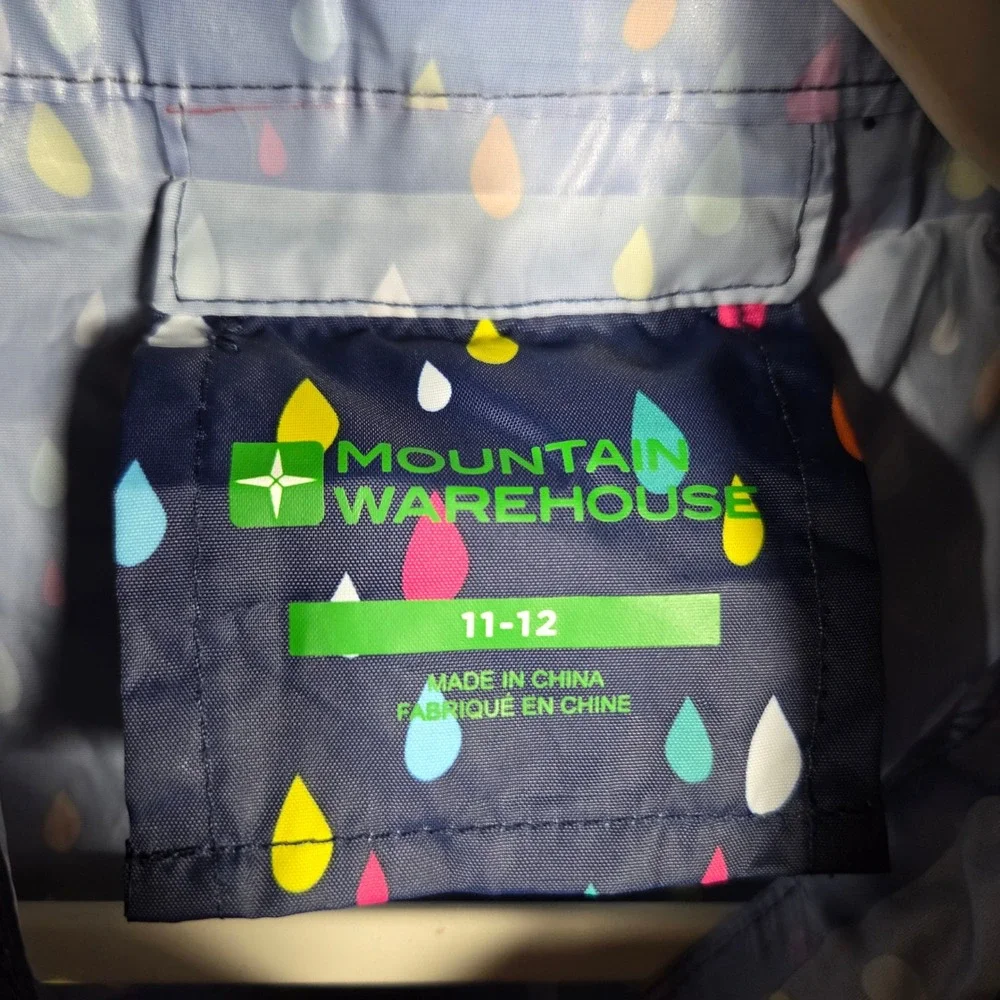Mountain Warehouse Kids Rain Jacket Navy Multicolor Raindrop Windbreaker‎ 11-12Y